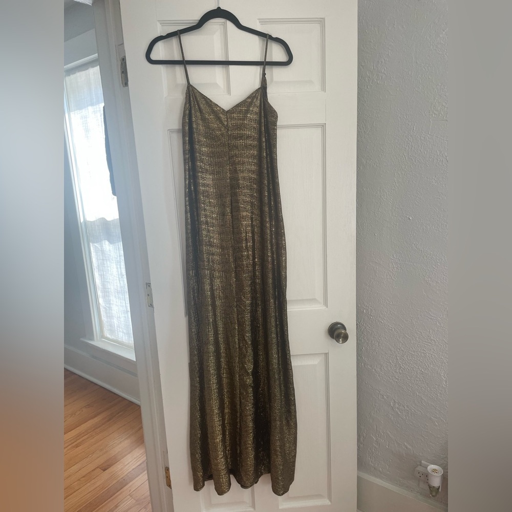 Reformation Metallic Gold Slip Midi Dress